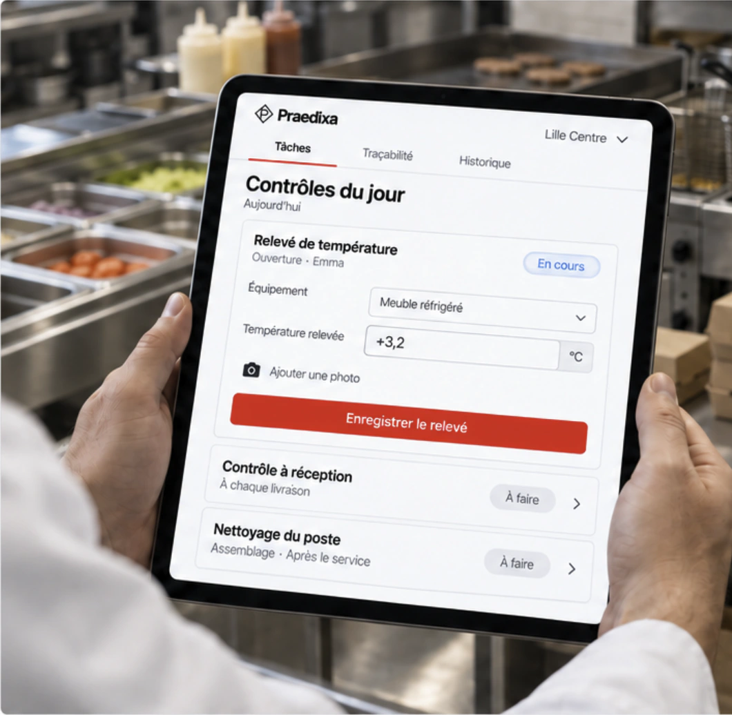 In the kitchen, a team member checks today’s tasks on a Praedixa tablet.