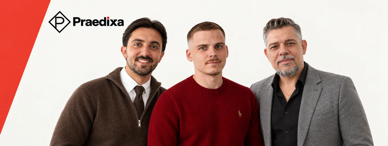 Portrait de groupe des trois cofondateurs de Praedixa